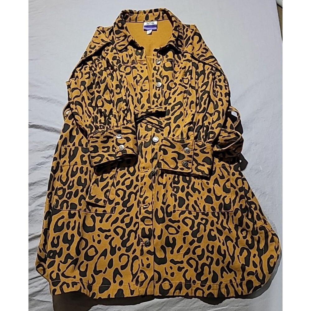 Future Collective Kahlana Barfield Brown Utility Denim A-Line Dress Animal Print